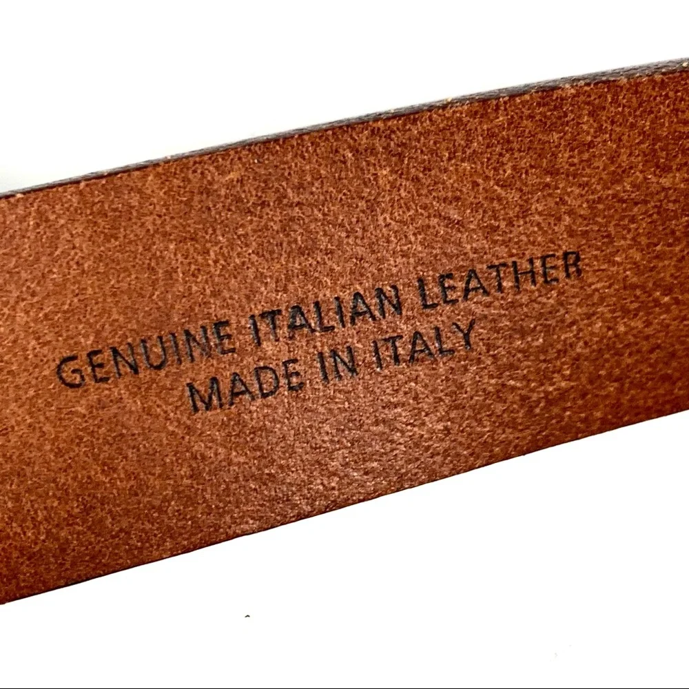 Italian Made 2” Brown Leather Belt With 2.5”Polished Stone Buckle Size M